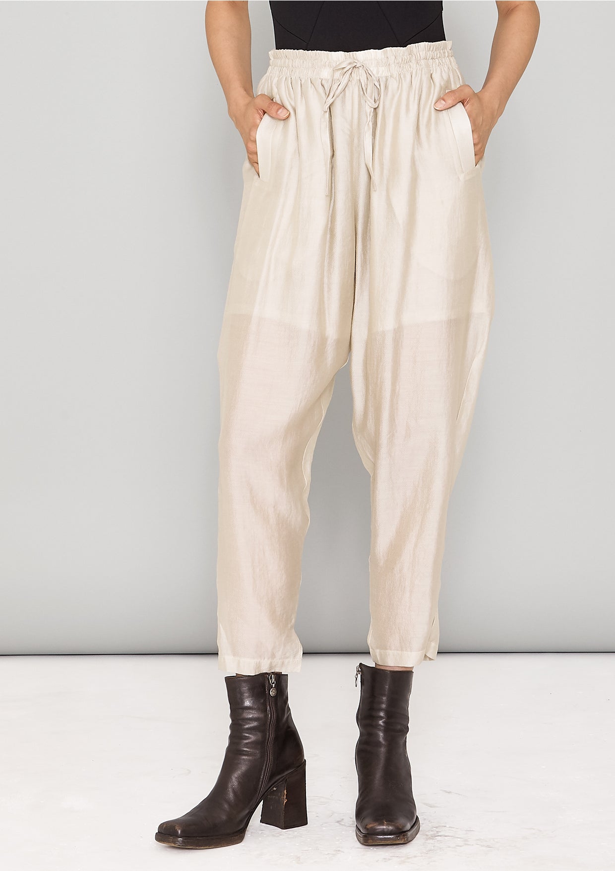 PANTS LOOSE ELASTIC - SILKY TENCEL LIGHT creme - BERENIK