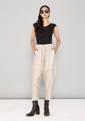 PANTS LOOSE ELASTIC - SILKY TENCEL LIGHT creme - BERENIK