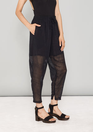 PANTS LOOSE ELASTIC- CHAIN SMOKE GEORGETTE black - BERENIK