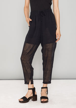 PANTS LOOSE ELASTIC- CHAIN SMOKE GEORGETTE black - BERENIK