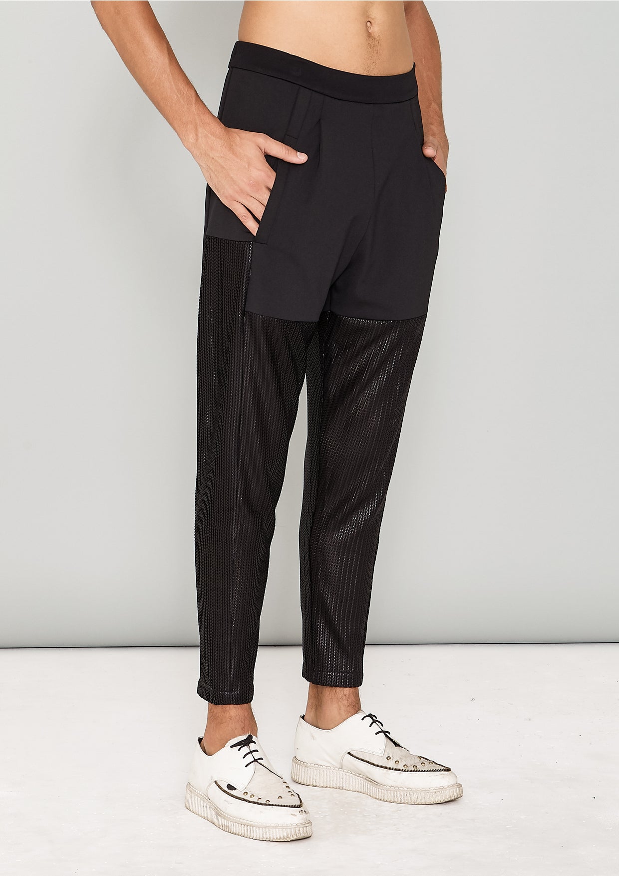 PANTS PATCHWORK - TRIACETATE TECH KNIT black - BERENIK