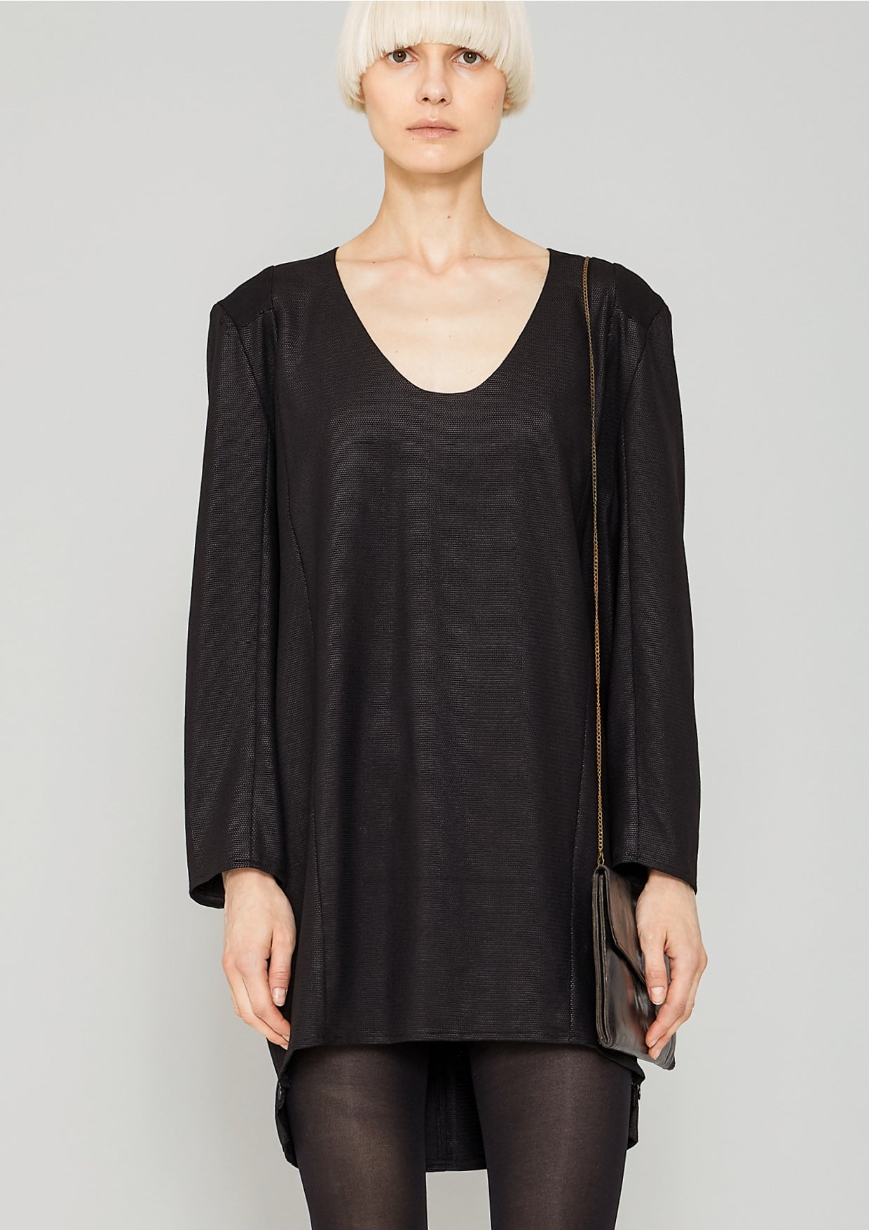 SWEATER/DRESS SIDE ZIP - FANCY TECH LACES black shiny - BERENIK