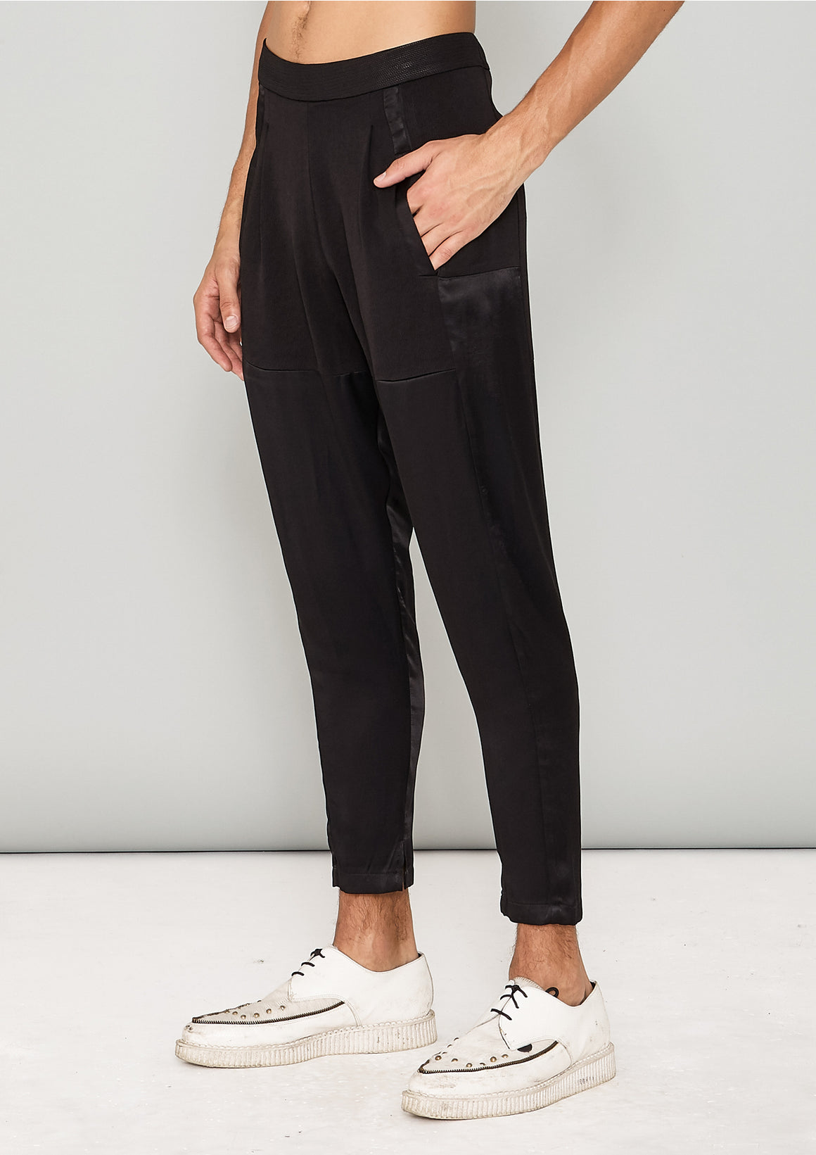 PANTS PATCHWORK - HEAVY DRAPING black shiny/matt - BERENIK