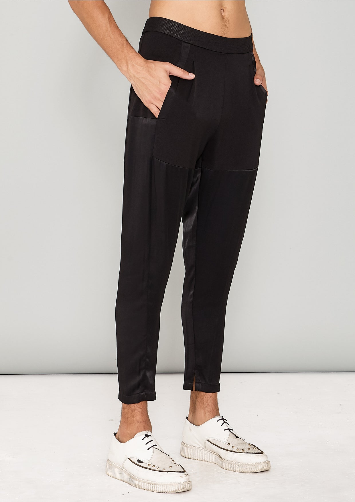 PANTS PATCHWORK - HEAVY DRAPING black shiny/matt - BERENIK
