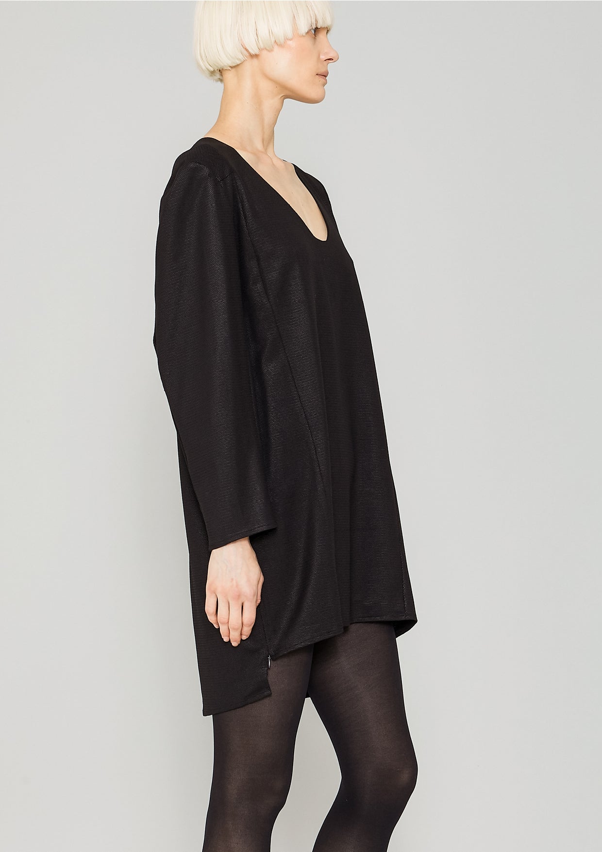SWEATER/DRESS SIDE ZIP - FANCY TECH LACES black shiny - BERENIK