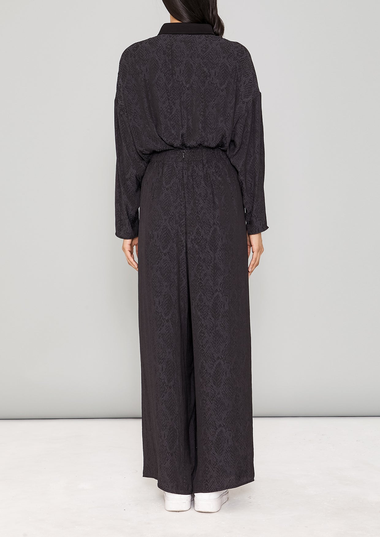 PANTS WIDE ELASTIC- JACQUARD SATIN black snake - BERENIK