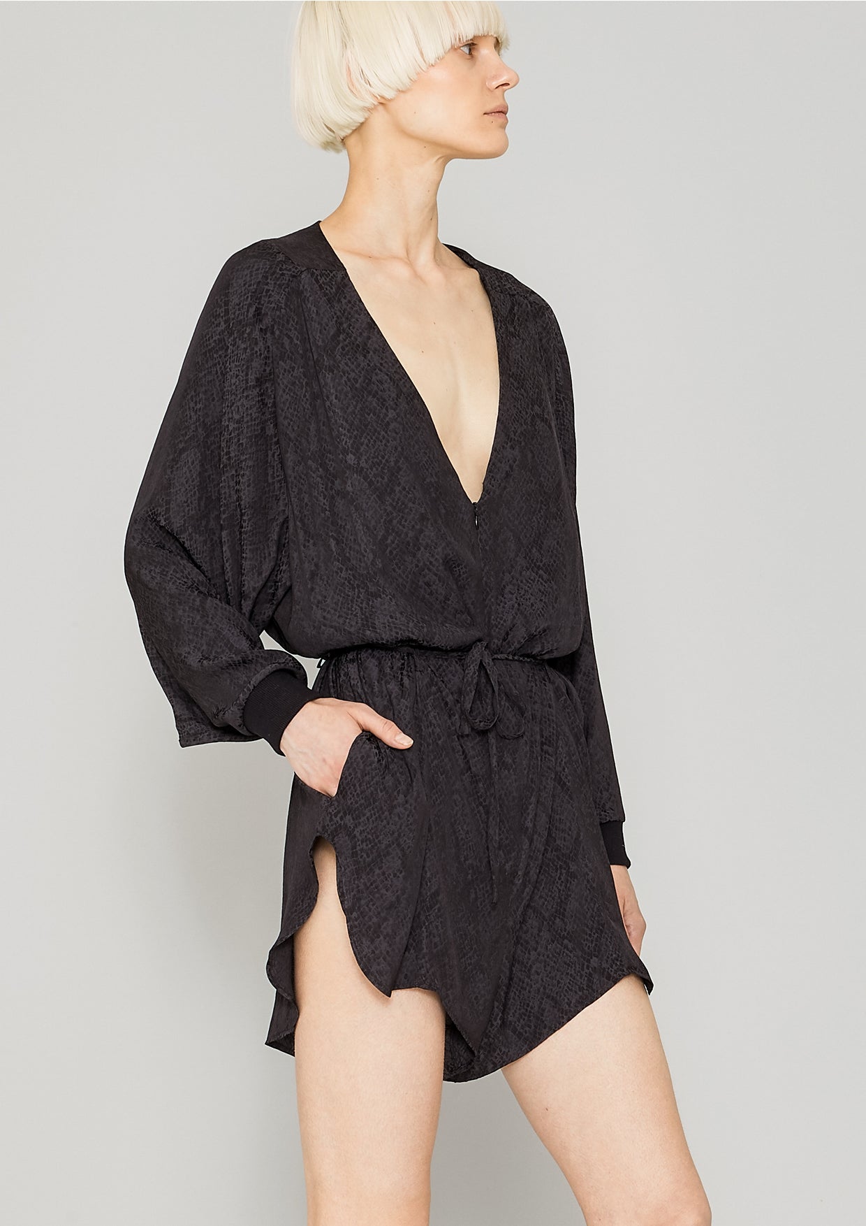 JUMPSUIT SHORT OVERSIZED -  JACQUARD SATIN black snake - BERENIK