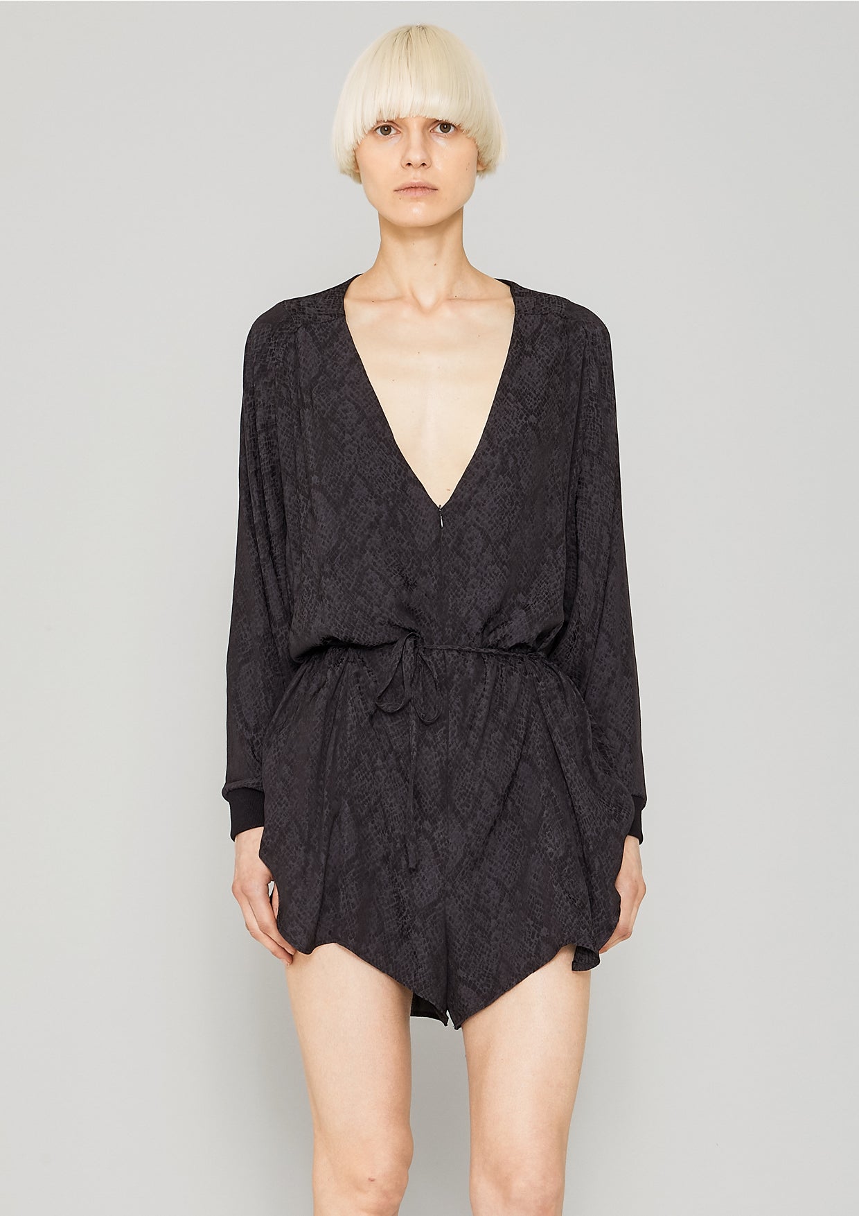 JUMPSUIT SHORT OVERSIZED -  JACQUARD SATIN black snake - BERENIK