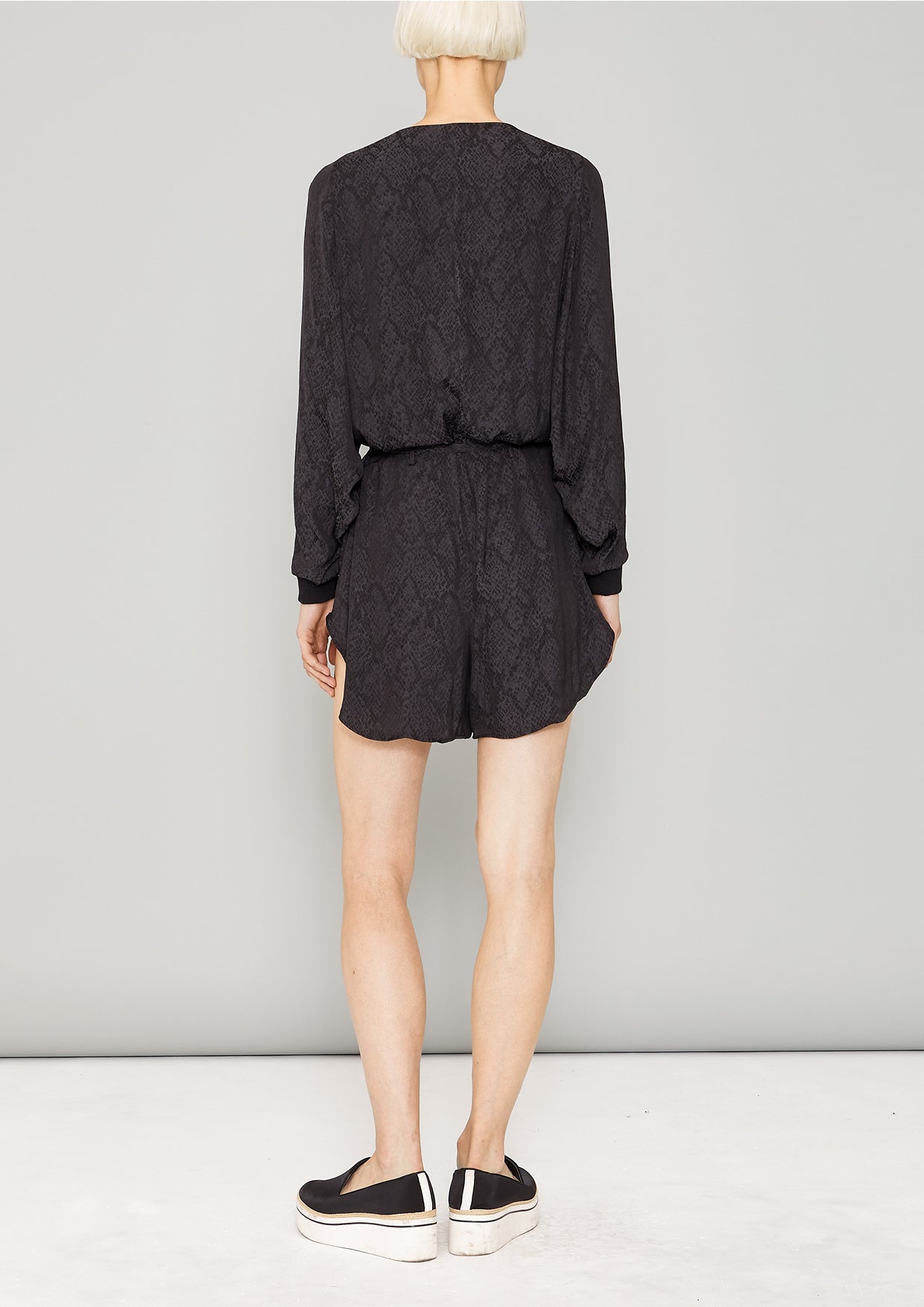 JUMPSUIT SHORT OVERSIZED -  JACQUARD SATIN black snake - BERENIK