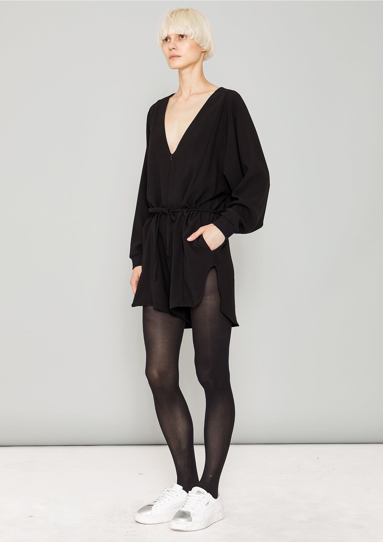 JUMPSUIT SHORT OVERSIZED -  HEAVY DRAPING black - BERENIK