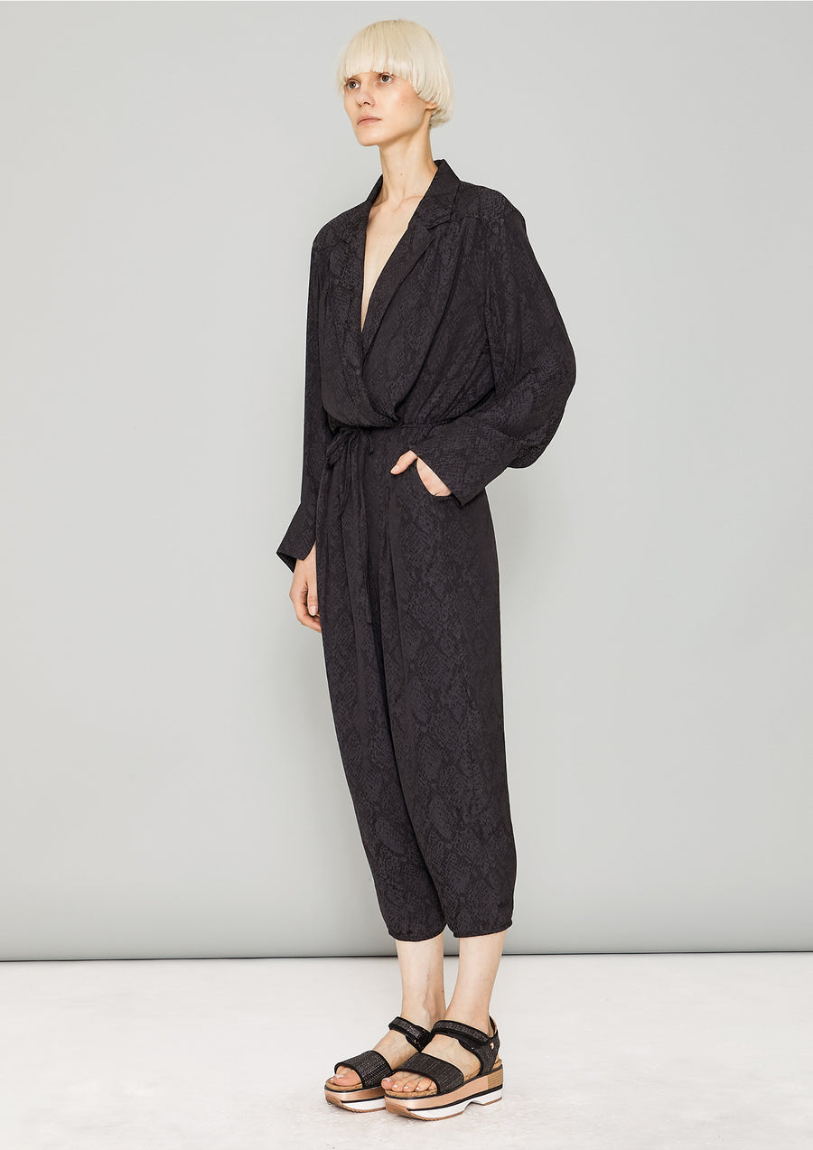 JUMPSUIT REVERS LONG - JACQUARD SATIN black snake - BERENIK