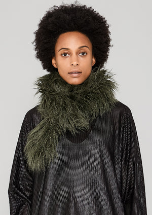 SCARF - FAUX FUR SHAGGY dark green - BERENIK