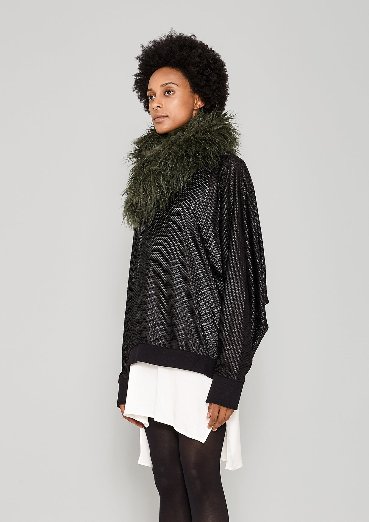 SCARF - FAUX FUR SHAGGY dark green - BERENIK