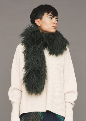 SCARF - FAUX FUR SHAGGY dark green - BERENIK