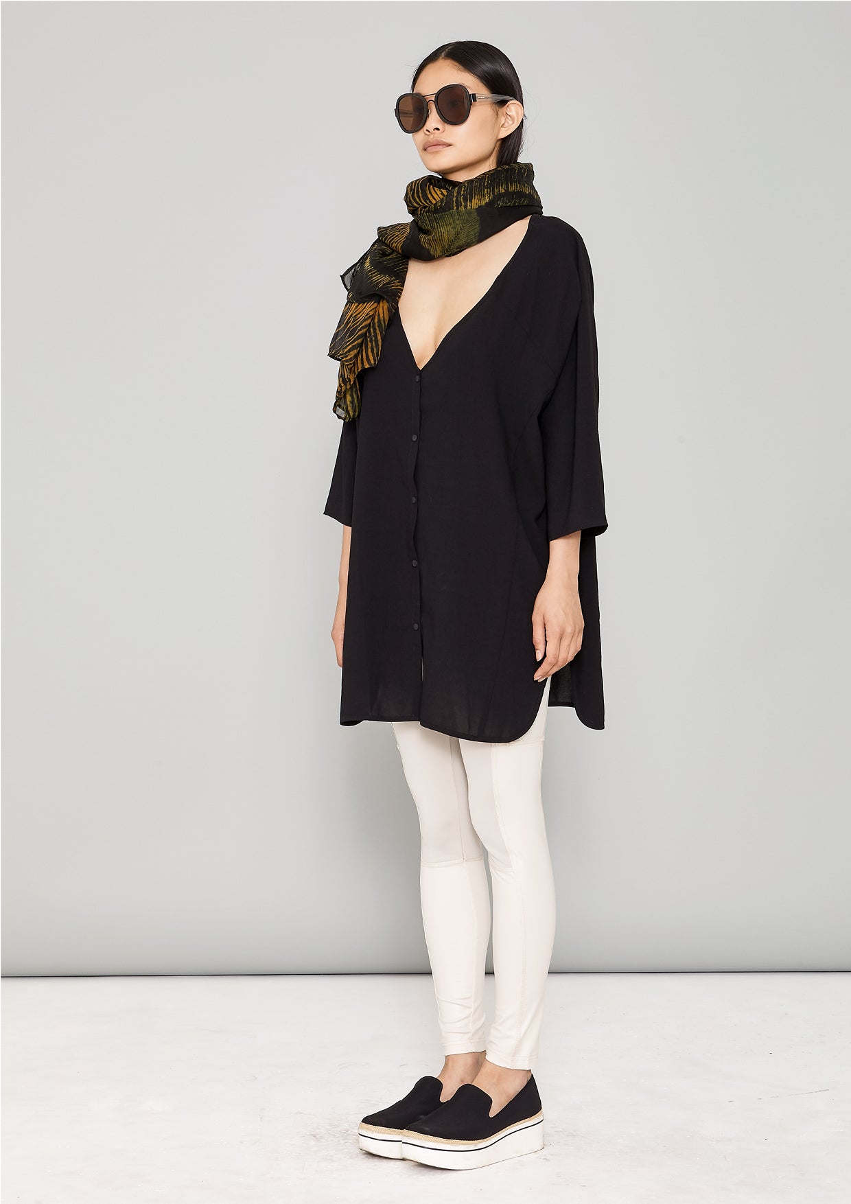 SCARF - SILK MOUSSELINE printed feather gold - BERENIK