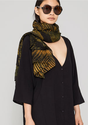 SCARF - SILK MOUSSELINE printed feather gold - BERENIK