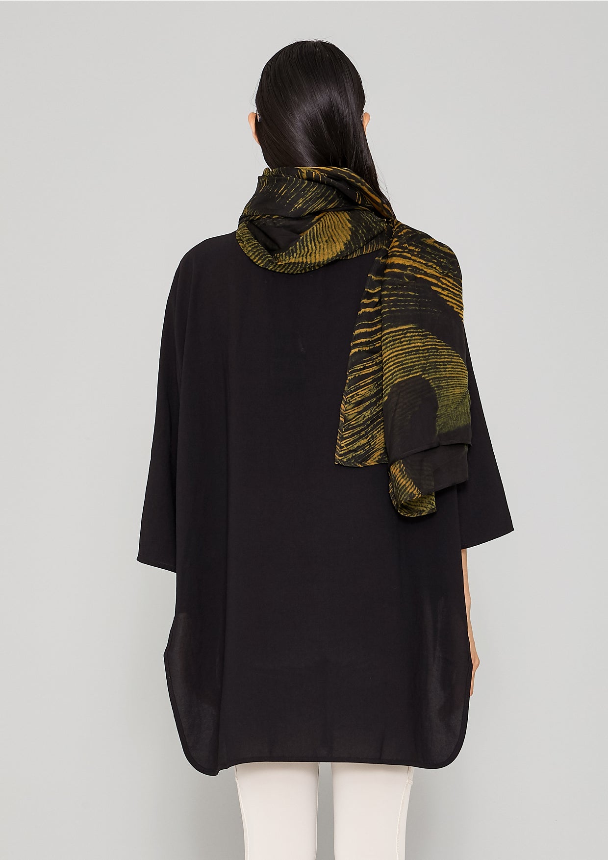 SCARF - SILK MOUSSELINE printed feather gold - BERENIK