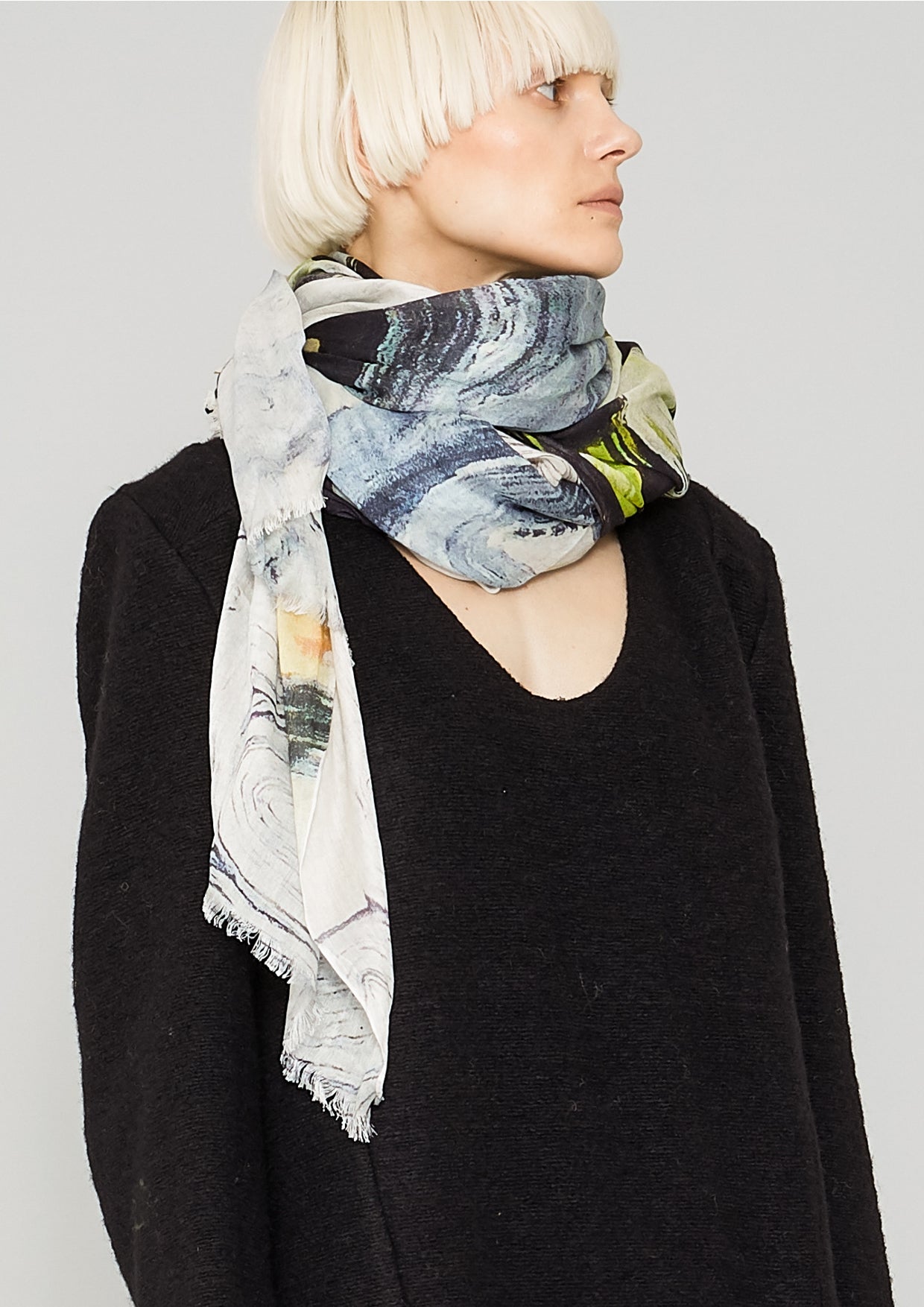 SCARF FRINGE - SOFT MODAL printed drawings - BERENIK