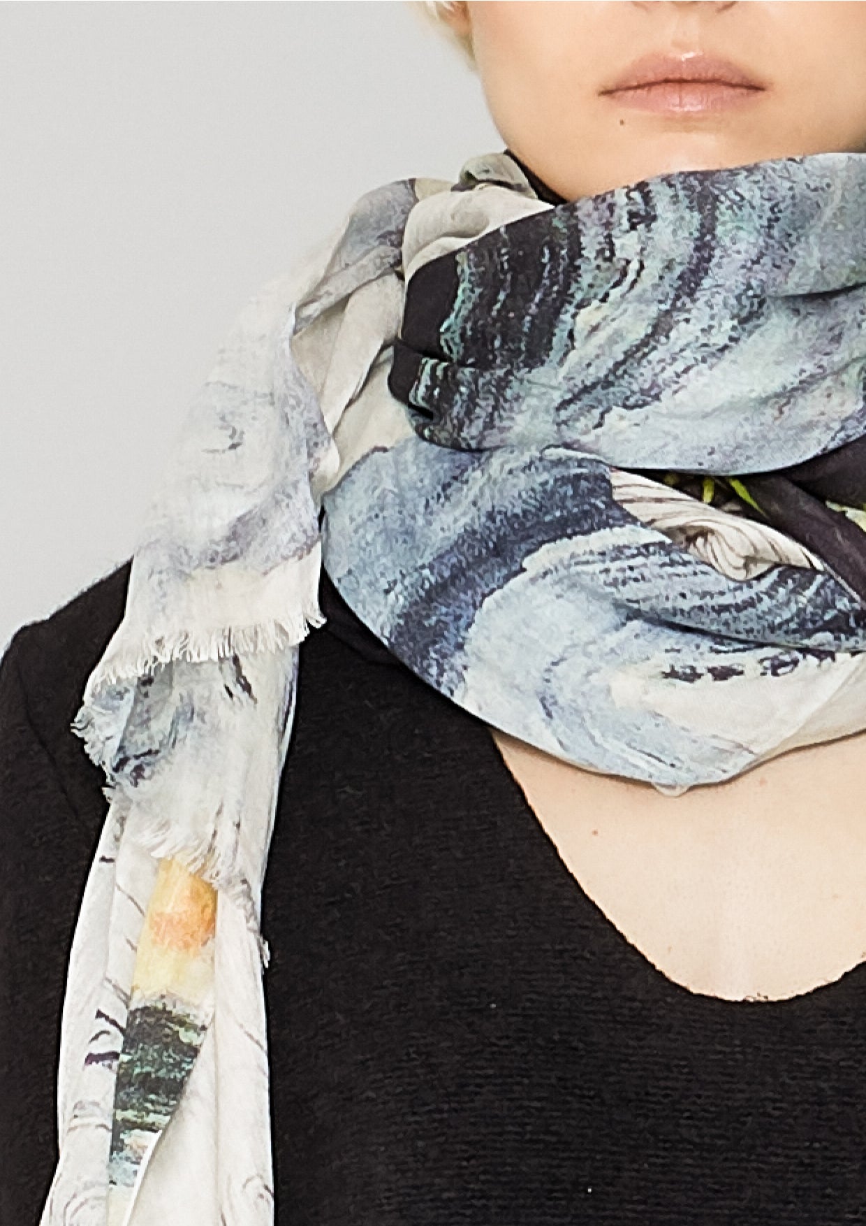 SCARF FRINGE - SOFT MODAL printed drawings - BERENIK