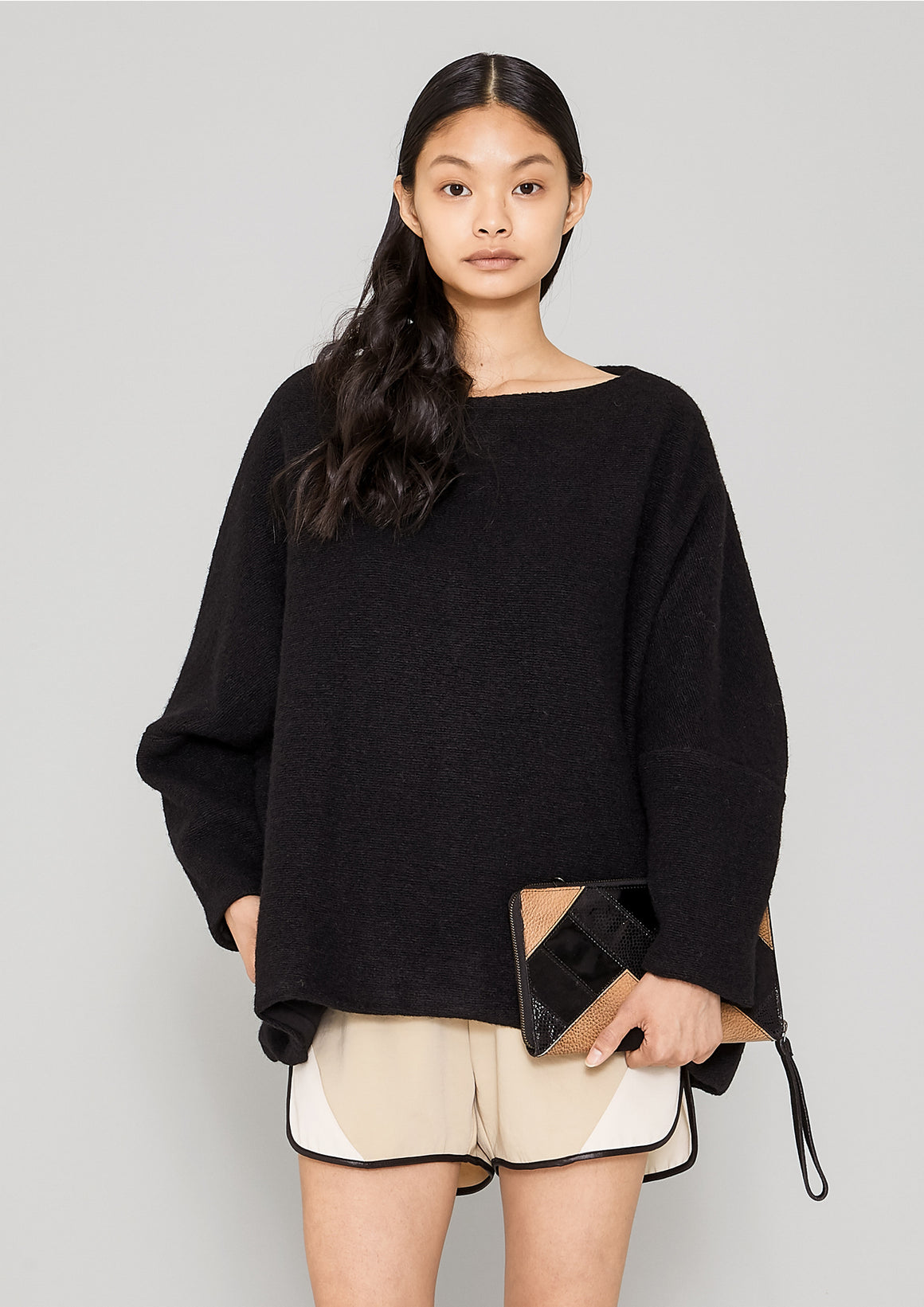 SWEATER POCKETS - WOOL BLEND black - BERENIK