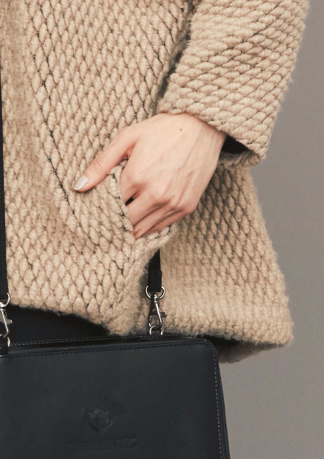 SWEATER POCKETS - WOOL BLEND RHOMB KNIT beige - BERENIK