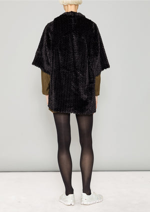 SHIRT V-COLLAR - SOFT FAUX RHOMB FUR black - BERENIK
