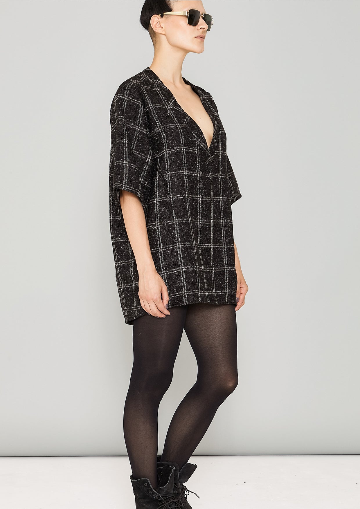 SHIRT V-COLLAR - TWEED black/white - BERENIK