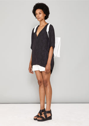 SHIRT V-COLLAR - JACQUARD SATIN black snake - BERENIK