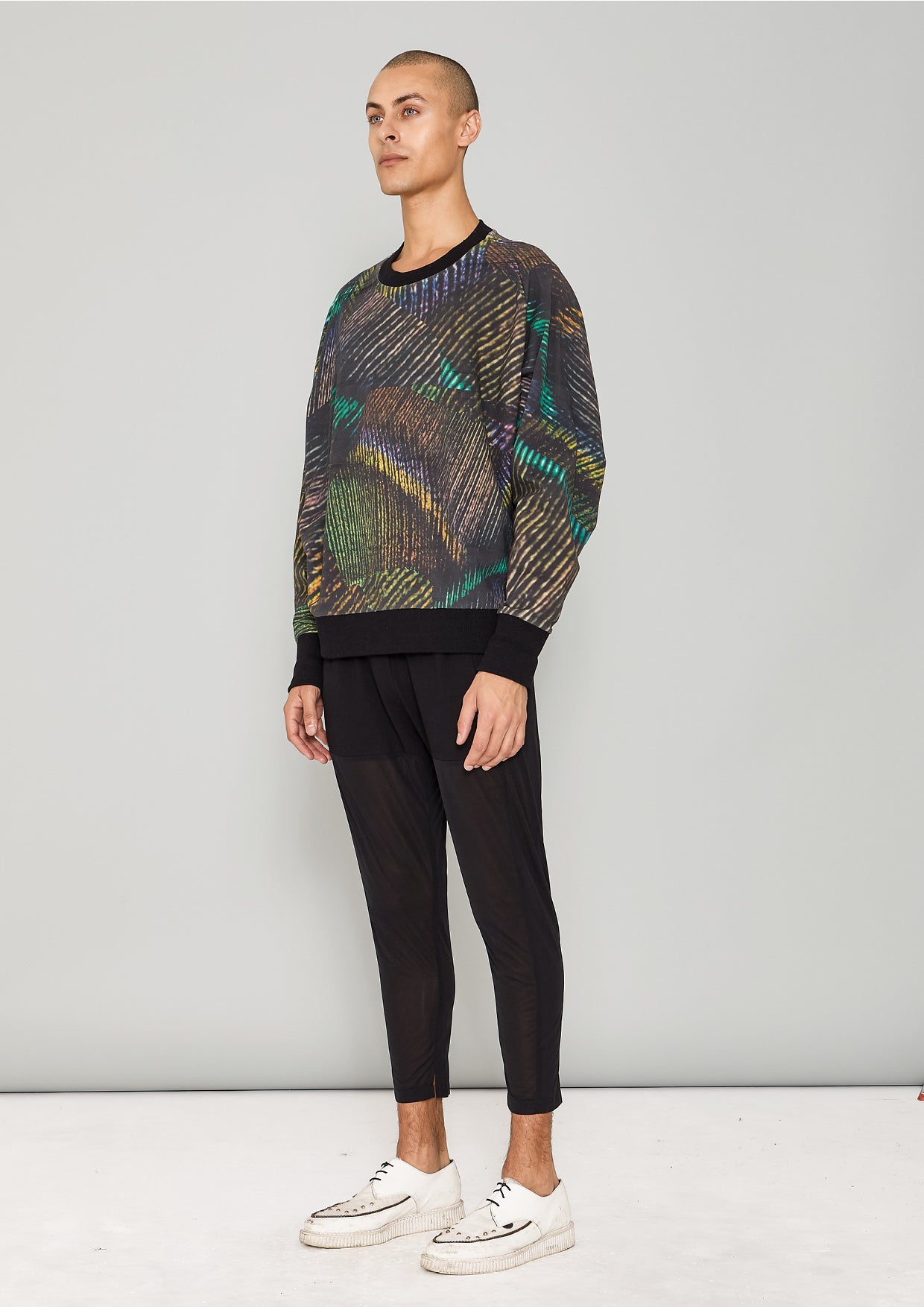 SWEATER OVERSIZED - COTTON JERSEY printed peacock - BERENIK