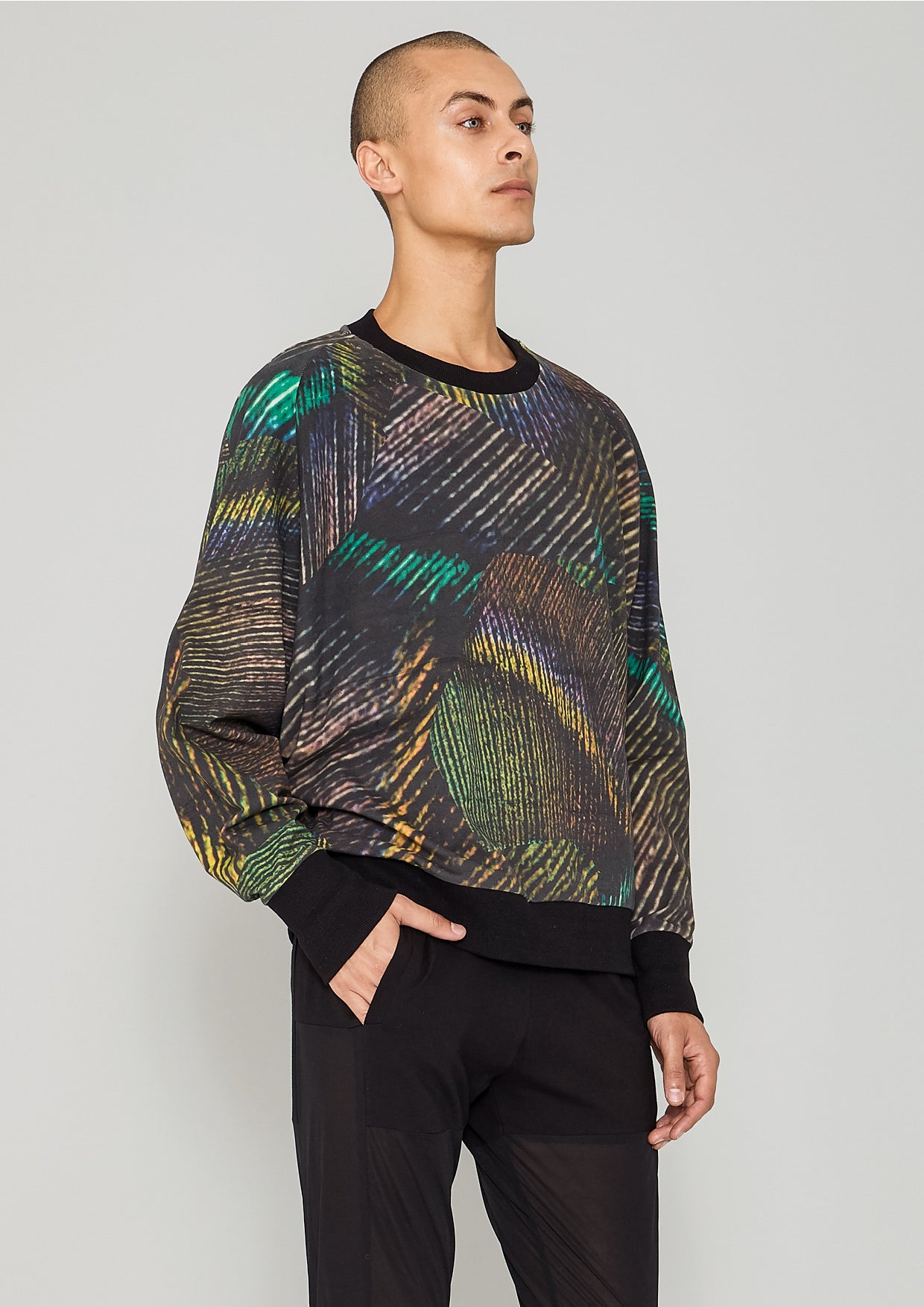 SWEATER OVERSIZED - COTTON JERSEY printed peacock - BERENIK