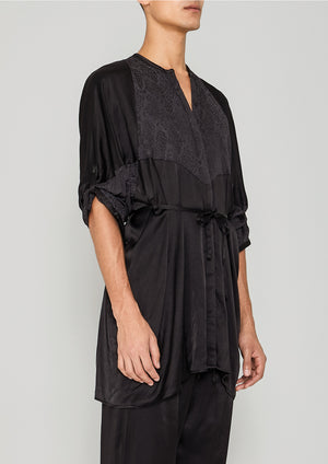 BLOUSE/DRESS - SILKY RAYON SATIN / SNAKE JACQUARD black - BERENIK