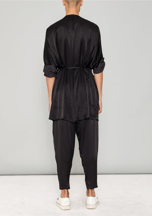 BLOUSE/DRESS - SILKY RAYON SATIN / SNAKE JACQUARD black - BERENIK