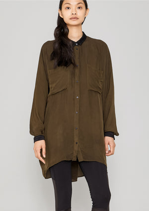 BLOUSE COLLAR - SILKY CUPRO khaki - BERENIK