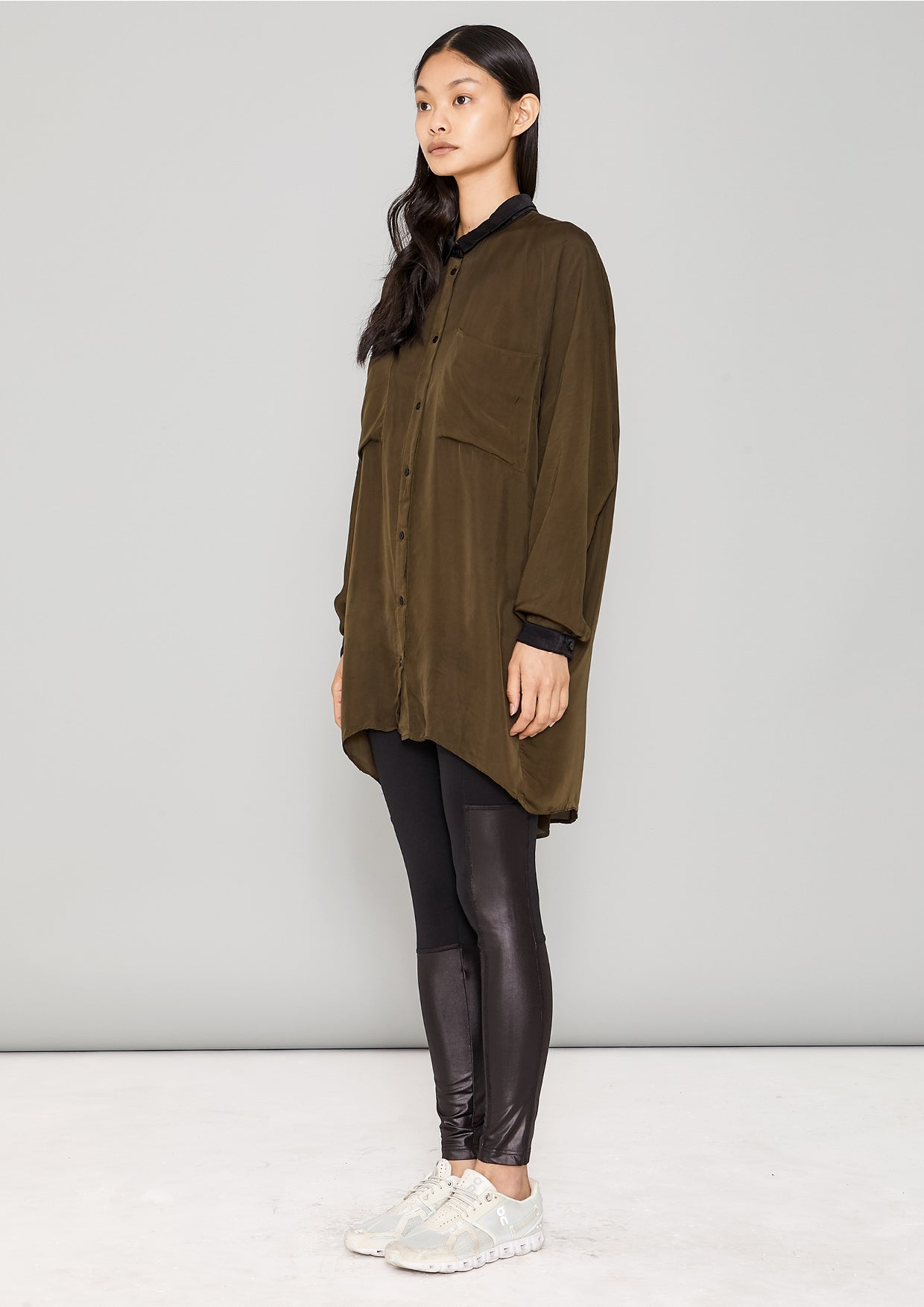 BLOUSE COLLAR - SILKY CUPRO khaki - BERENIK