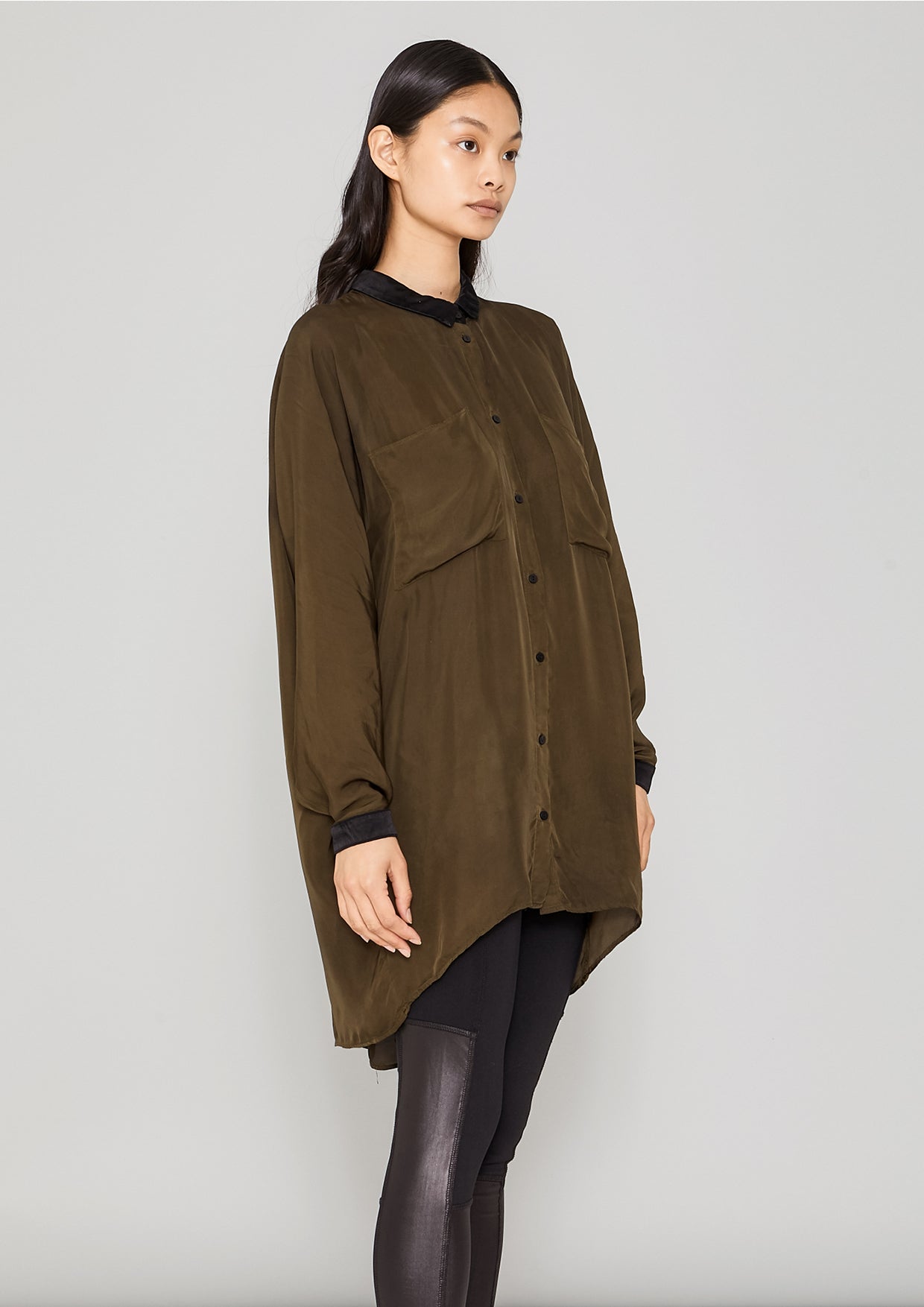 BLOUSE COLLAR - SILKY CUPRO khaki - BERENIK