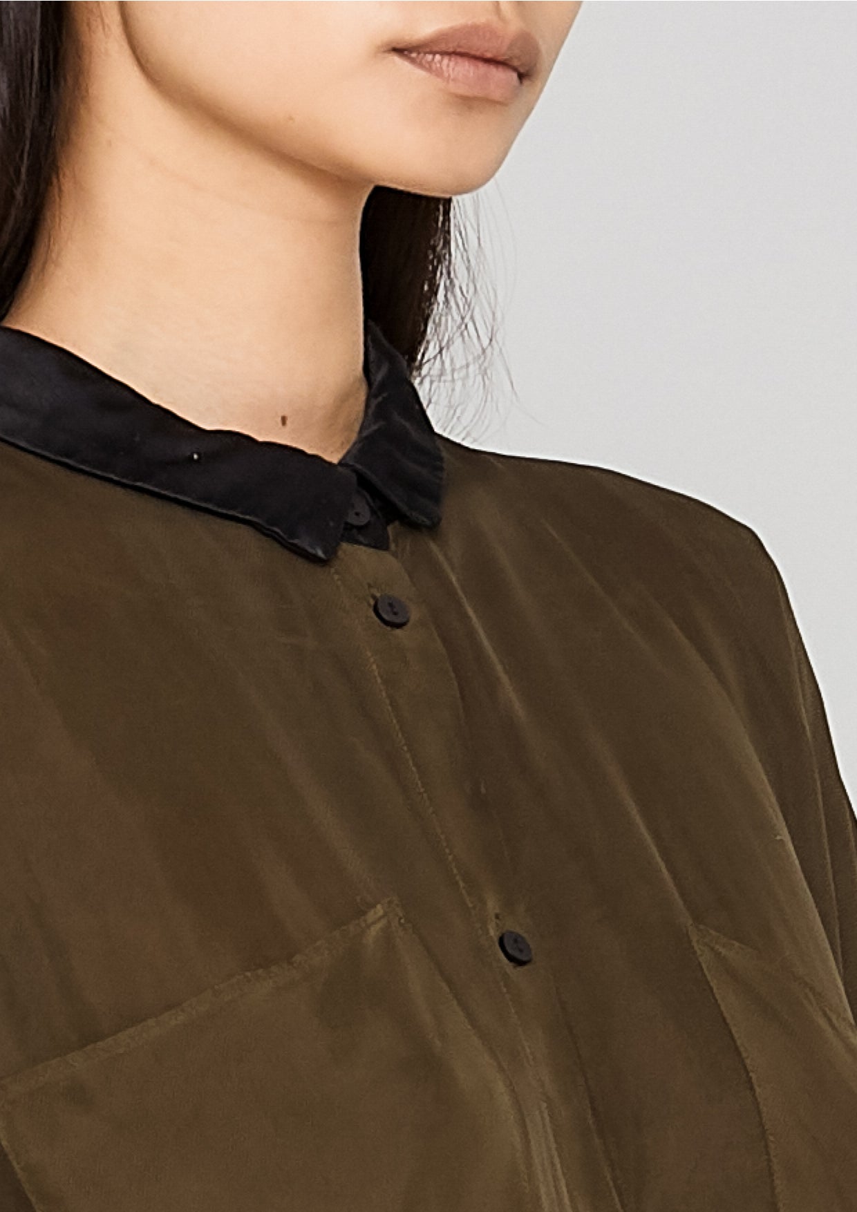 BLOUSE COLLAR - SILKY CUPRO khaki - BERENIK
