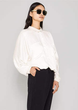 BLOUSE COLLAR - SILKY RAYON SATIN white shiny - BERENIK