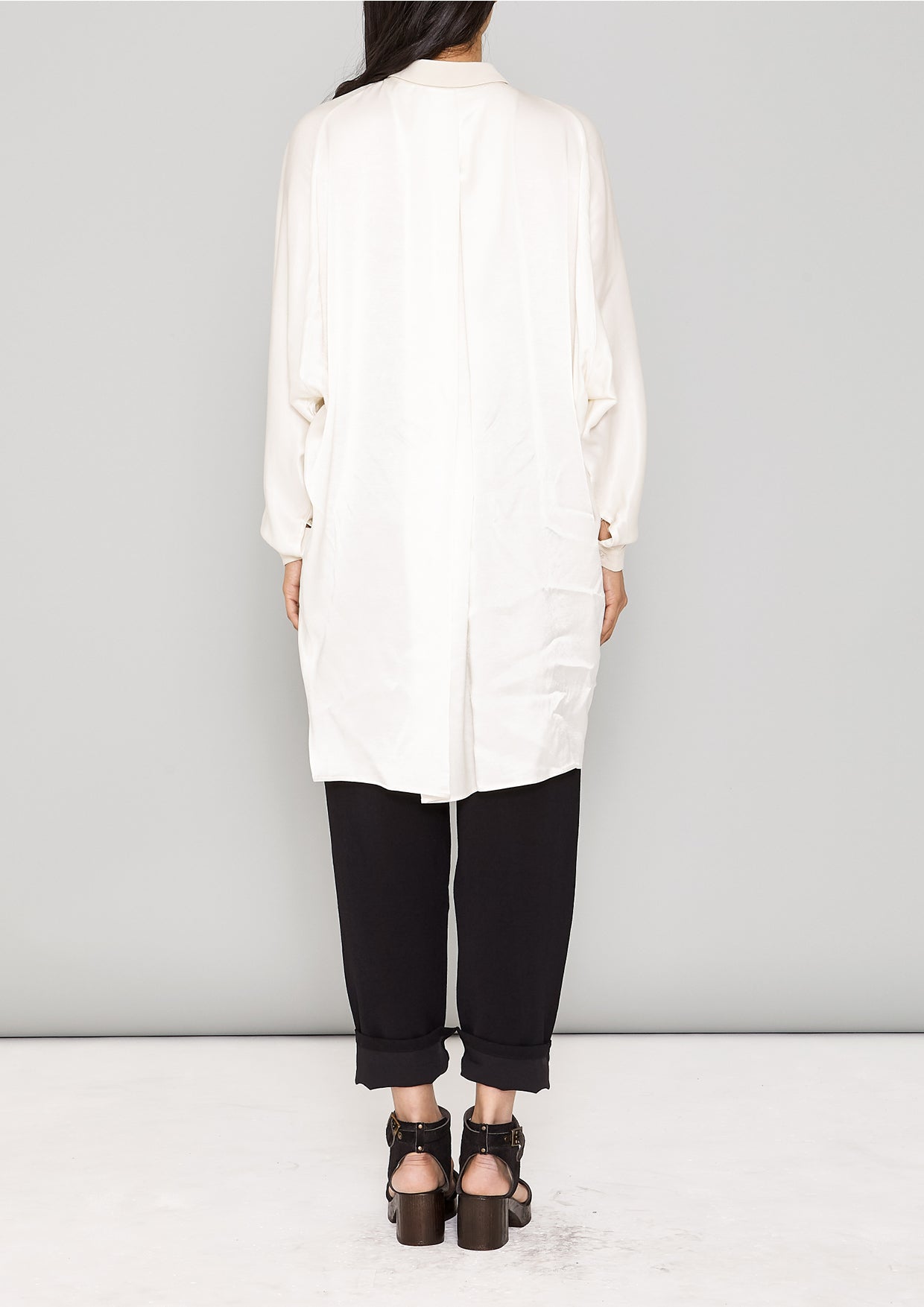BLOUSE COLLAR - SILKY RAYON SATIN white shiny - BERENIK