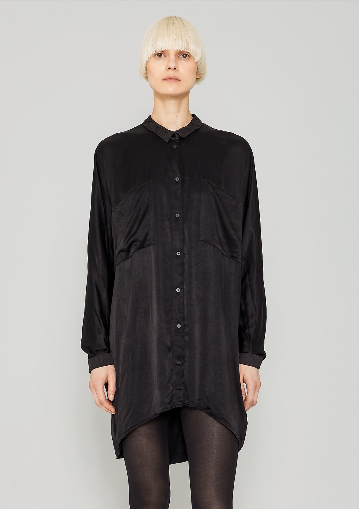 BLOUSE COLLAR - SILKY RAYON SATIN black - BERENIK