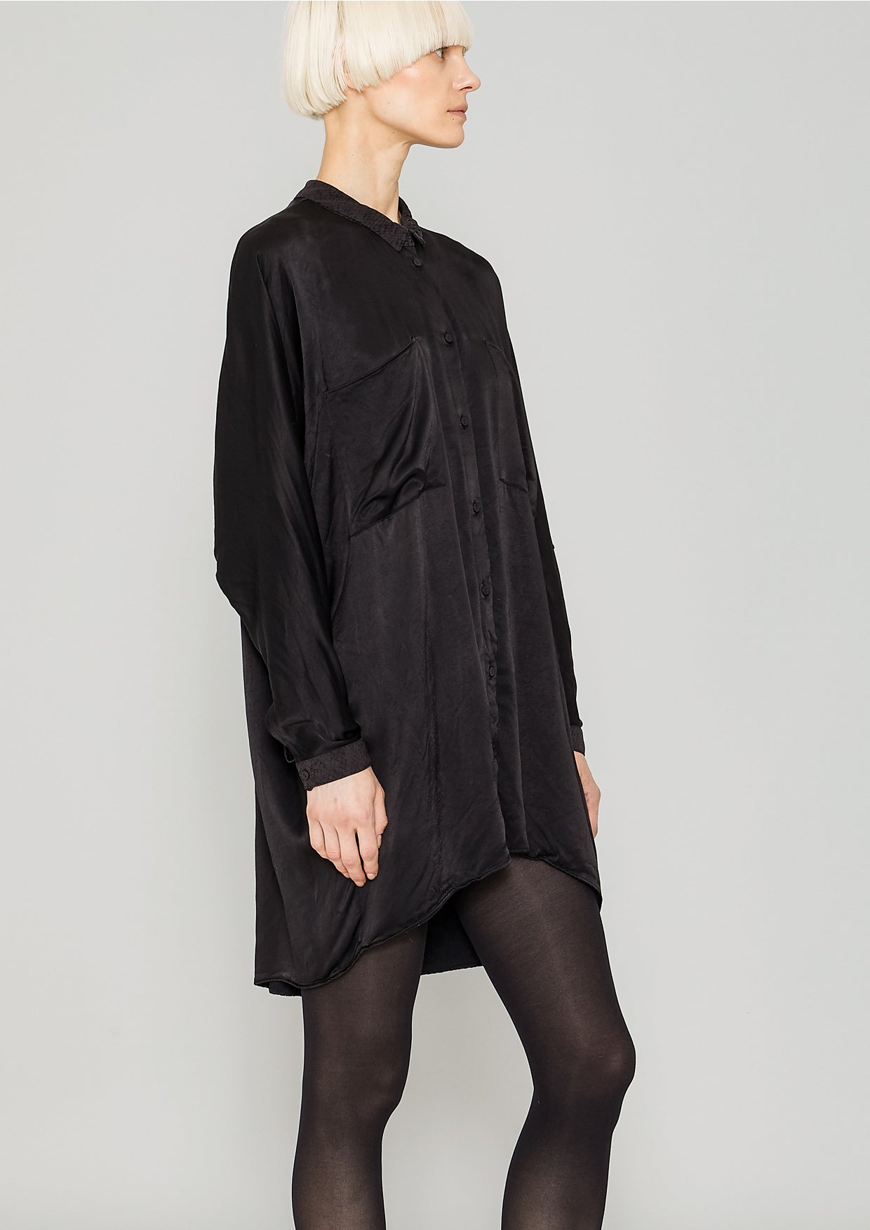BLOUSE COLLAR - SILKY RAYON SATIN black - BERENIK