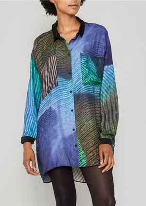 BLOUSE COLLAR - SILKY CUPRO printed peacock - BERENIK