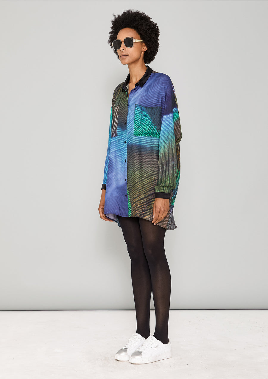 BLOUSE COLLAR - SILKY CUPRO printed peacock - BERENIK