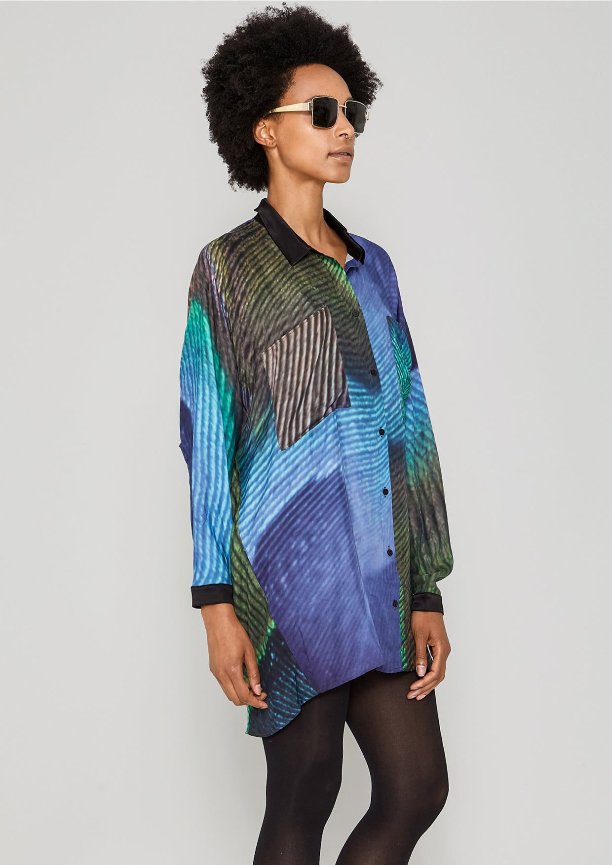 BLOUSE COLLAR - SILKY CUPRO printed peacock - BERENIK