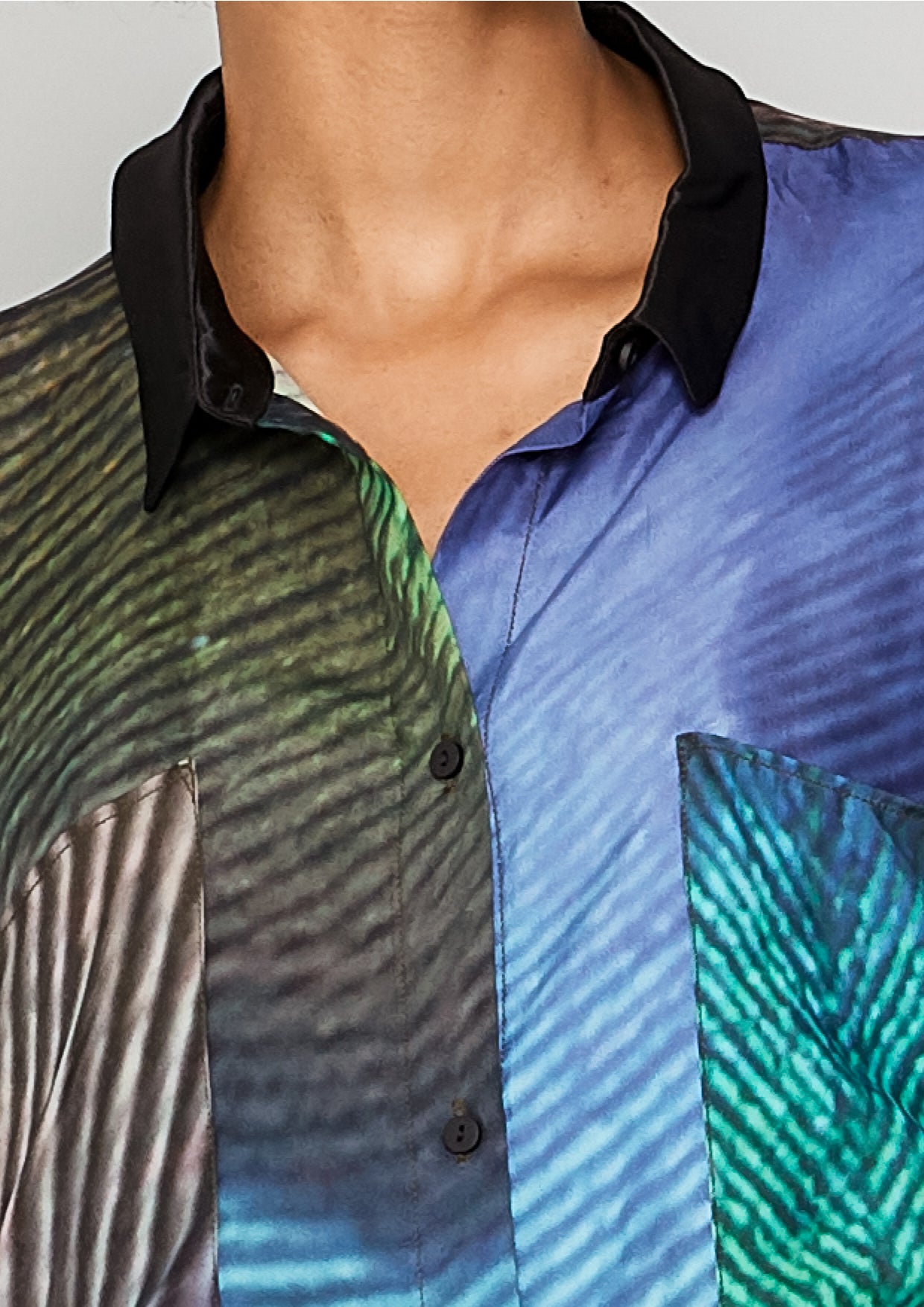 BLOUSE COLLAR - SILKY CUPRO printed peacock - BERENIK