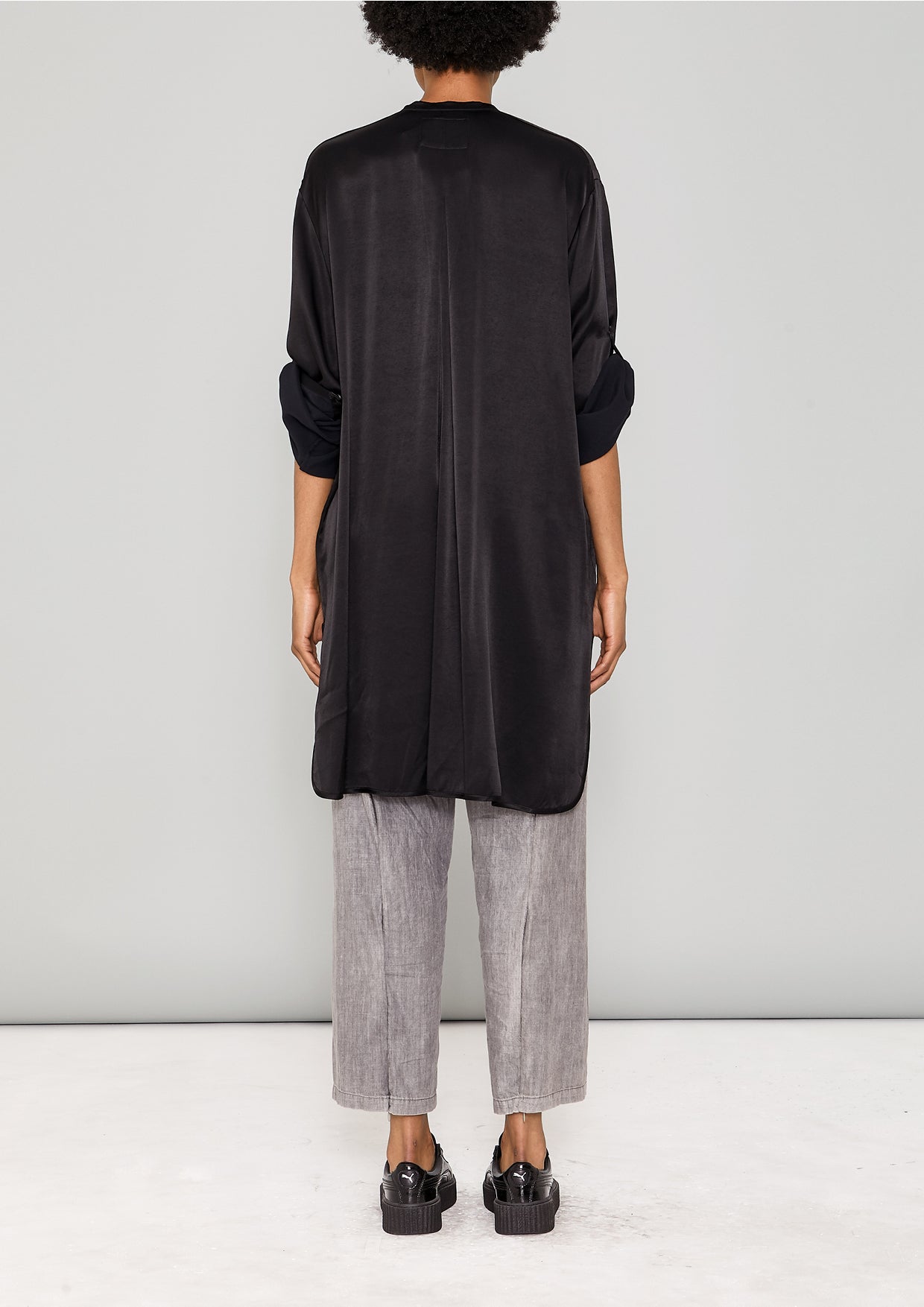 BLOUSE LONG - SILKY RAYON SATIN black - BERENIK