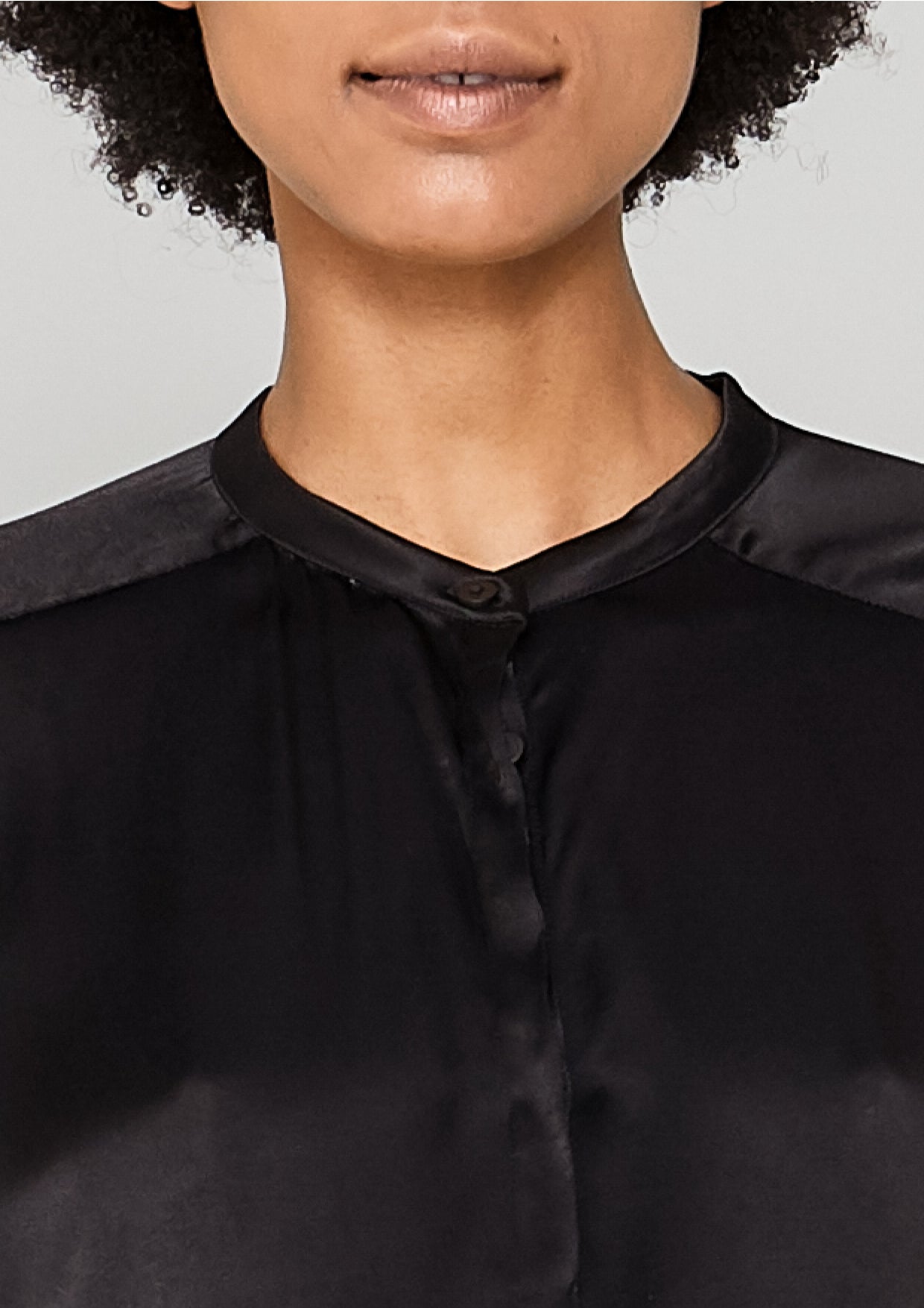 BLOUSE LONG - SILKY RAYON SATIN black - BERENIK