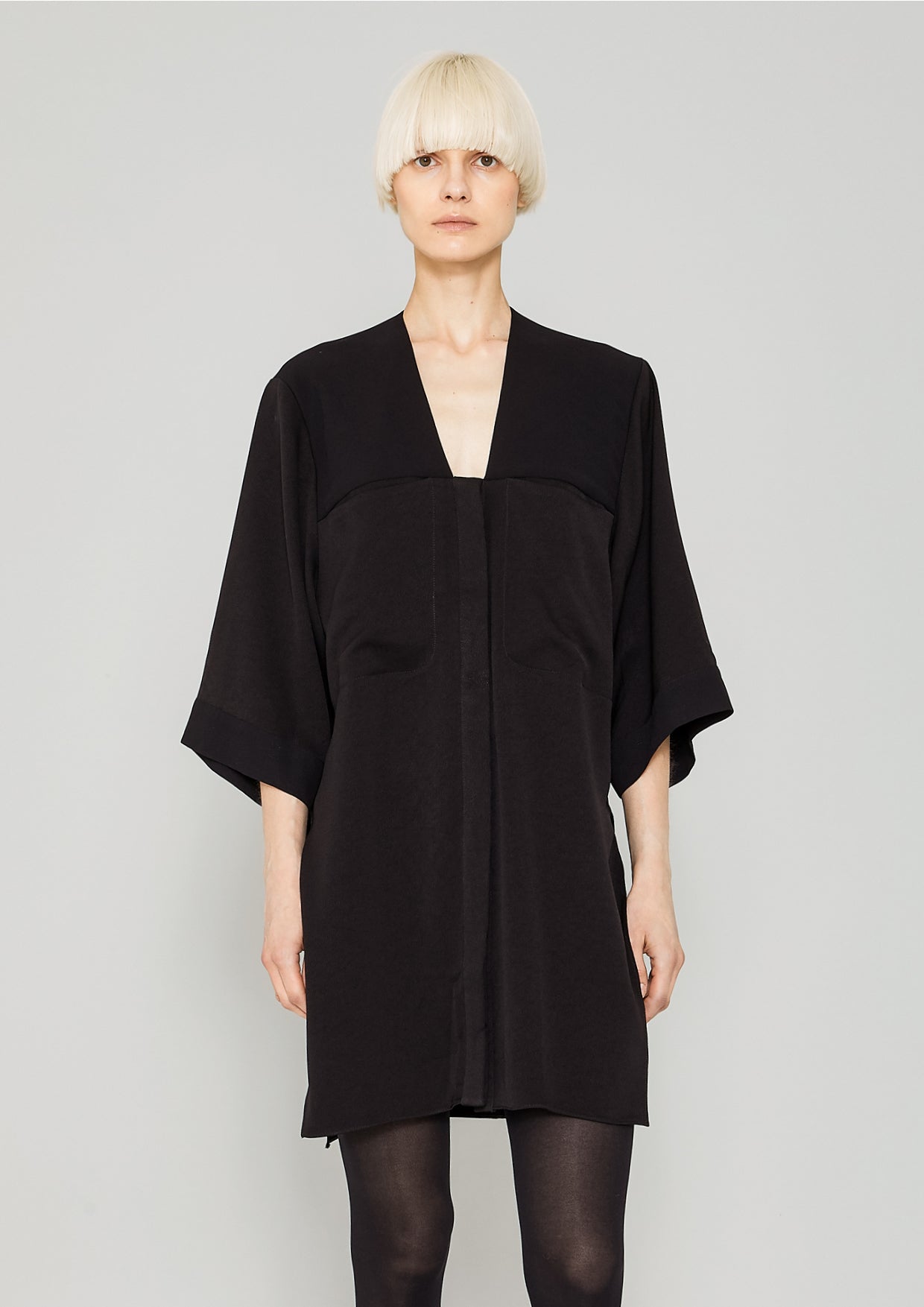 BLOUSE - POCKETS V-COLLAR - HEAVY DRAPING black - BERENIK