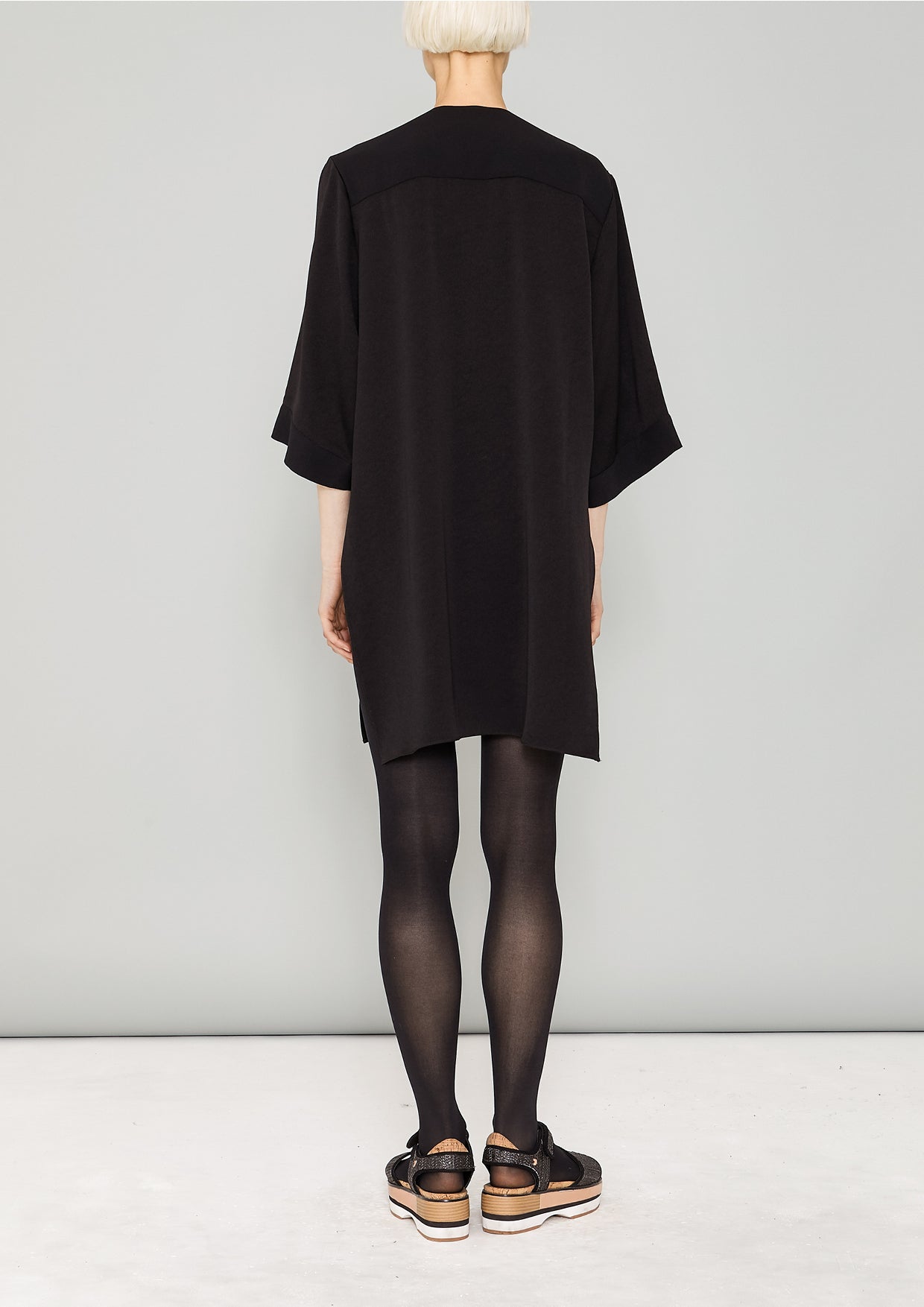 BLOUSE - POCKETS V-COLLAR - HEAVY DRAPING black - BERENIK