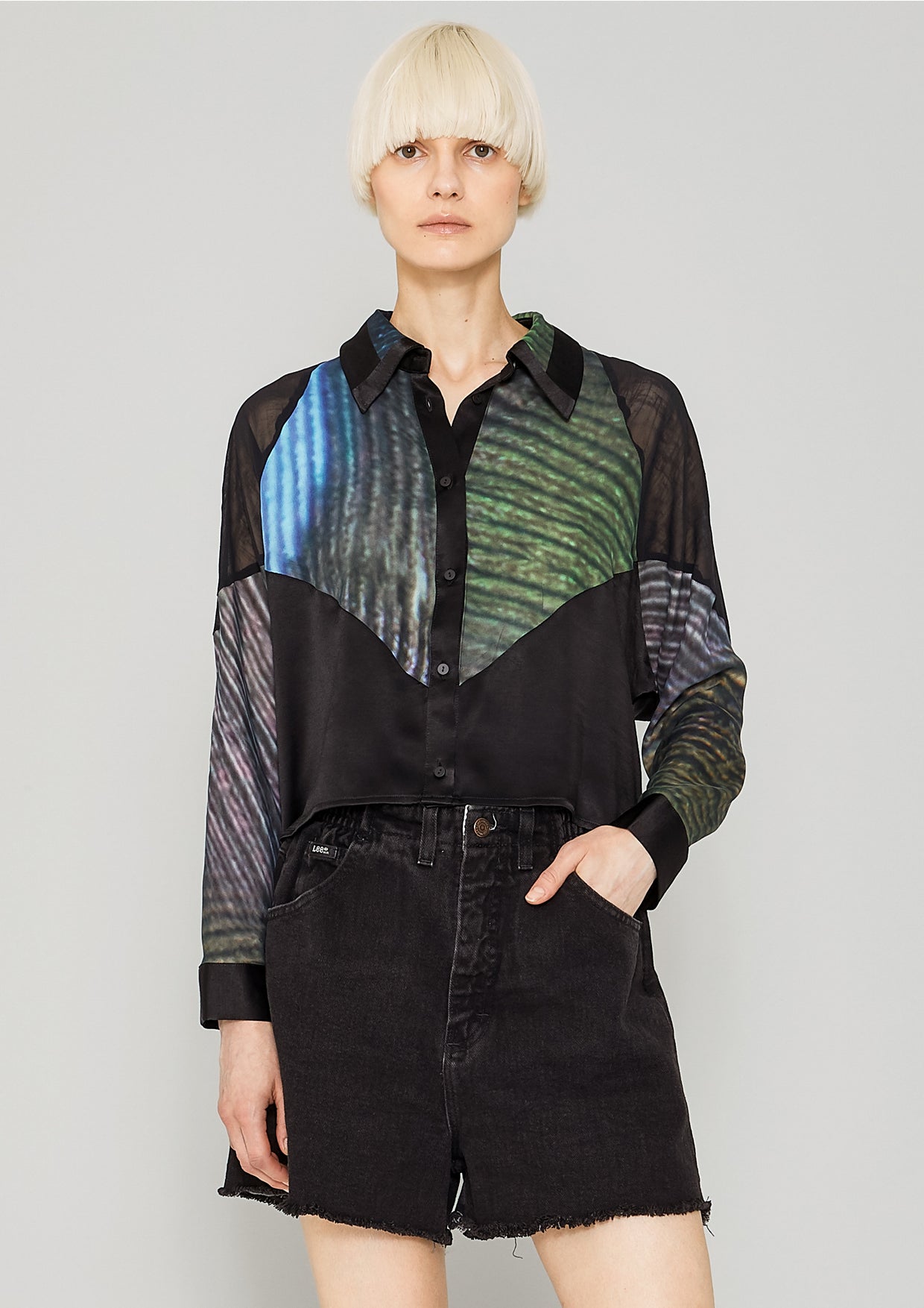 SHIRT PATCHWORK - print peacock/black - BERENIK