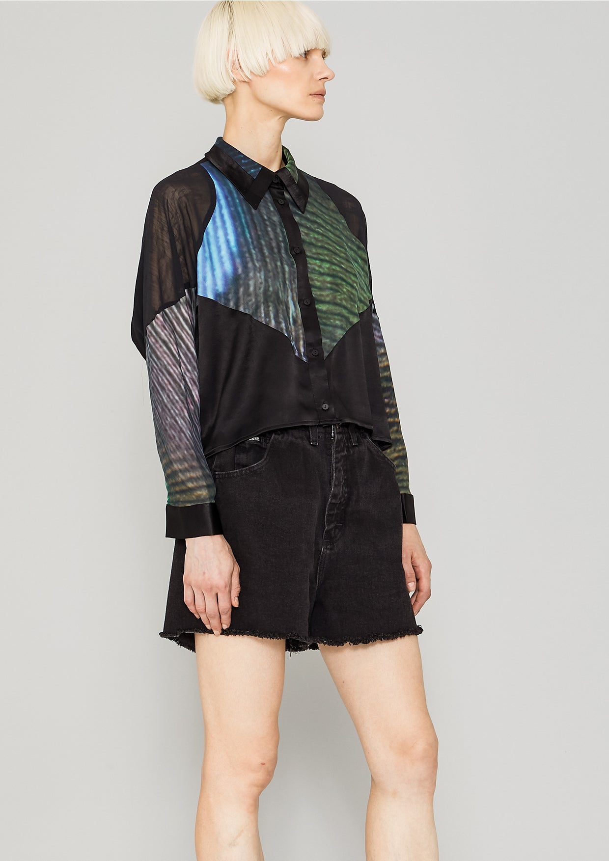 SHIRT PATCHWORK - print peacock/black - BERENIK